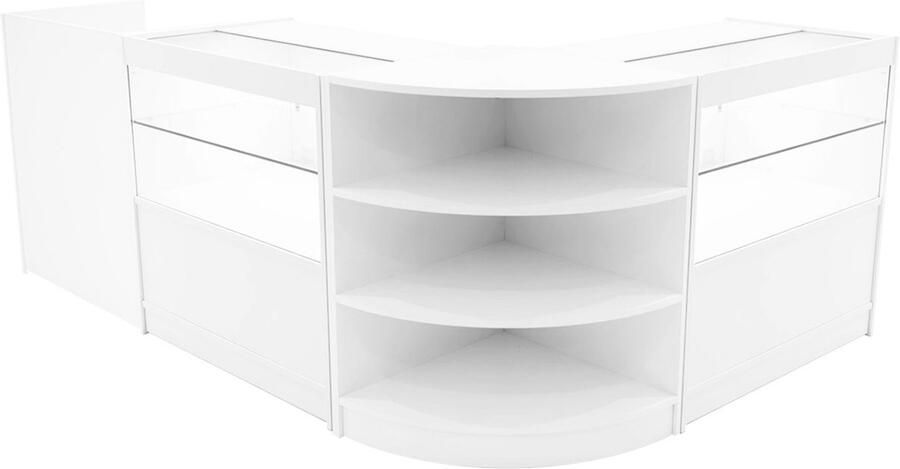 MonsterShop Wit Winkel Toonbank Set Eclipse LED Verlichting C900 LM60 TB60 Afsluitbaar Schuifdeuren Sleutels 3 Detailhandel Opbergkast Kassabalie Glas Vitrine Kast Hoek Planken Witte Lampen