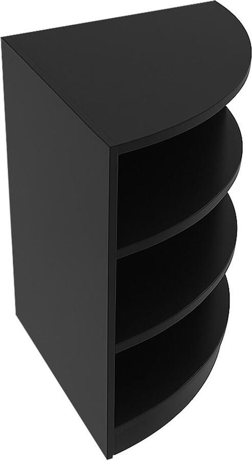 MonsterShop Winkel Hoek Toonbank Zwart LM60 Detailhandel Opbergkast Modulair Curved Vitrine Display Kast Balie Receptie Kleding Sieraden 3 Binnenplanken Open Voorkant 60cm x 90cm x 60cm MDF Melamine