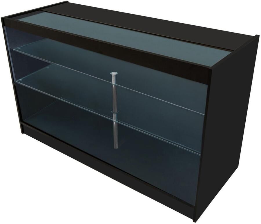 MonsterShop Zwart Winkel Toonbank LED K1500 Afsluitbaar Detailhandel Glas Vitrinekast