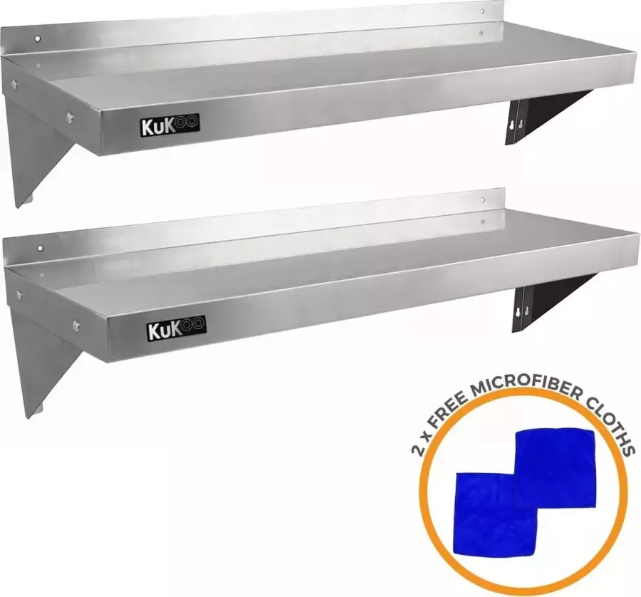 MonsterShop Professionele RVS Wandschappen met Console 125 x 30 cm Inclusief 2 beugels + bevestigingsschroeven + beugelbouten + Microvezeldoeken Horeca