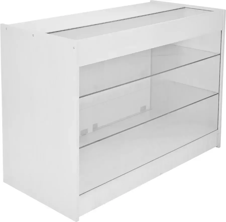 MonsterShop Toonbank – Kassa – Balie – Toog – Bar – Wit – Glazen voor en bovenkant Vitrinekast
