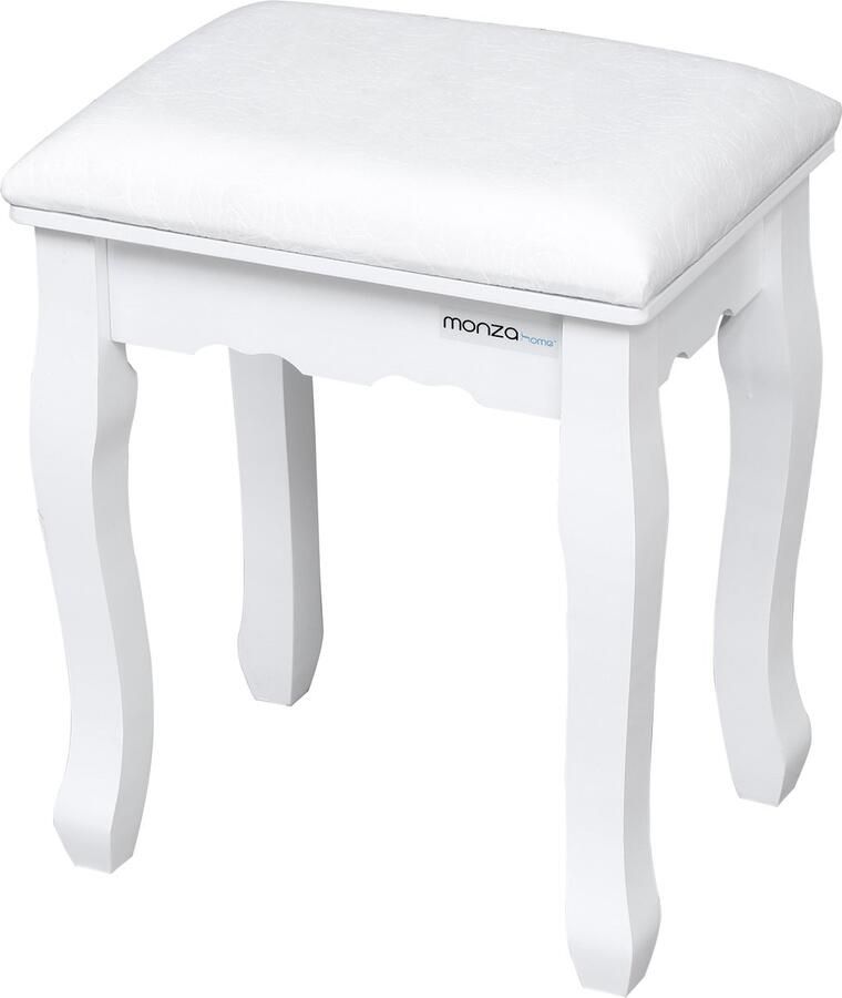 Monza Home Kaptafel Kruk Gestoffeerde Kruk met Massief Houten Poten Wit