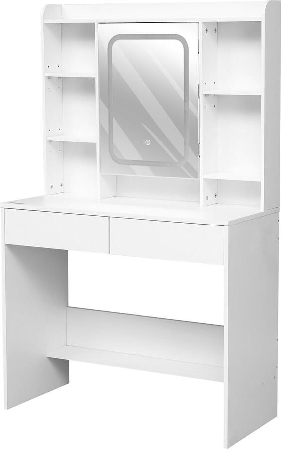 Monza Home Kaptafel met Spiegel en LED Verlichting Instelbaar – Make up Tafel – Wit