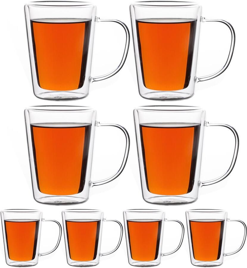 Monzana Theeglazen Set van 8 Dubbelwandig 250ml transparant