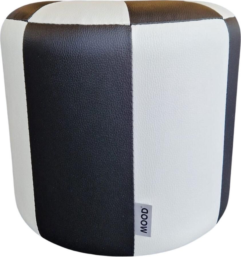 Mood Poef hoog Lederlook Zwart en wit gestreept 40 x 34 x 40 cm