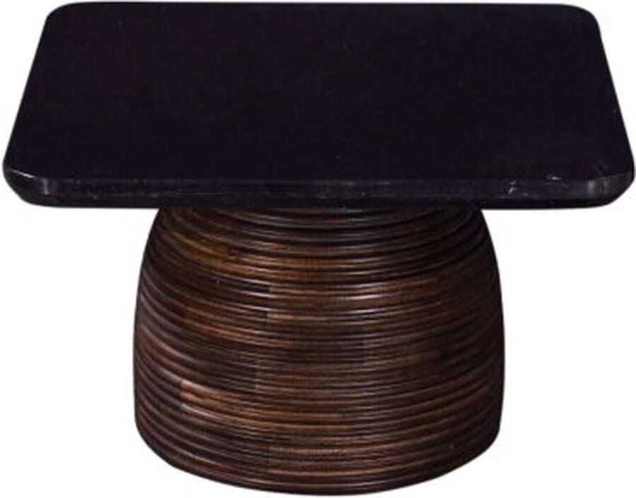 Moods Collection Bijzettafel Bruin Travertine Ronde Hoeken Ribbel Hout