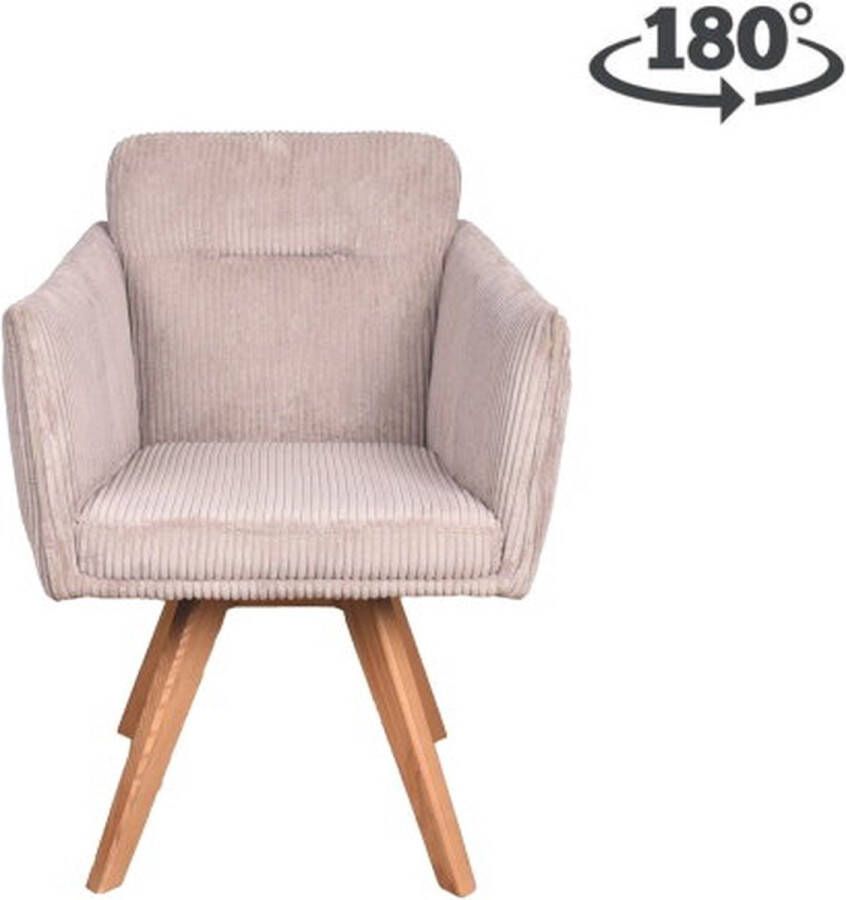 Moods Collection Eetkamerstoel Amsterdam Draaibaar houten onderstel Taupe ribcord Moods