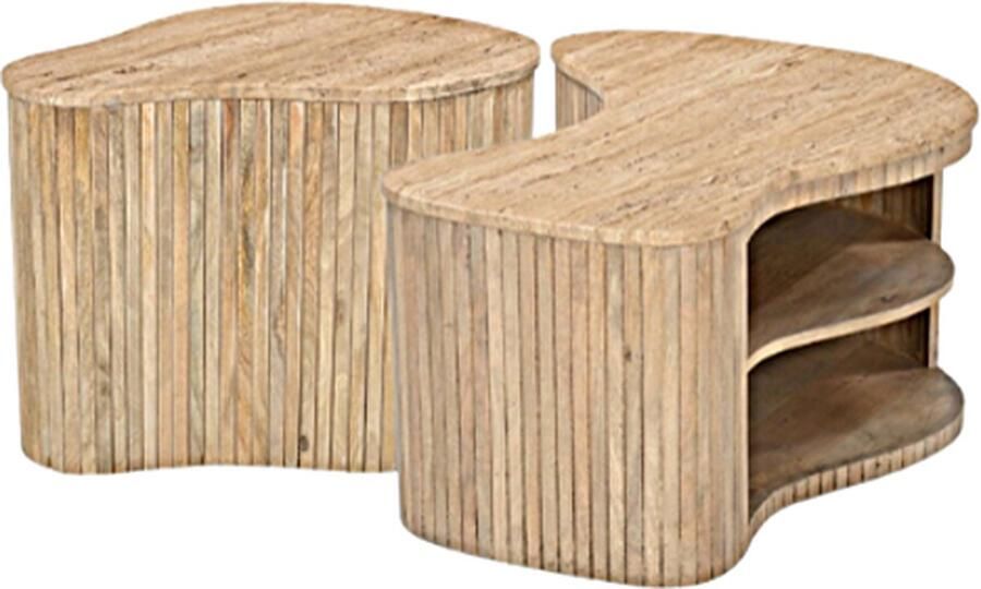 Moods Collection Salontafel travertin organisch set van 2 met opbergruimte Naturel