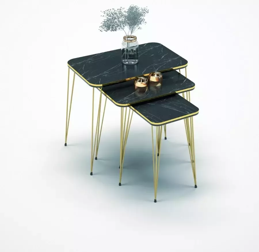 Hiba Bijzettafels Salontafel Set van 3 Luxe design Bijzettafel Sofa tafel Salon tafelSalontafel- Rechthoekige nestset van 3 moderne houtnerflook basis voor salontafels of nachtkastjes in de woonkamer salontafel bijzettafel - Foto 2