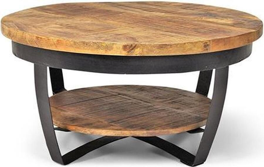 Rootsmann Salontafel Cilamon 45 x 90 x 90 cm Hout Hout 2 houten bladen Zwart frame Industriële look