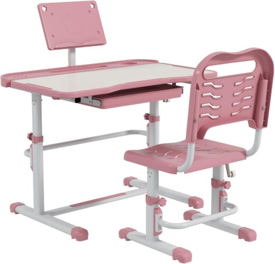 Mookes Zonekiz Kinderbureau En Stoel Set 80X49 5X82-104 Cm Roze En Wit