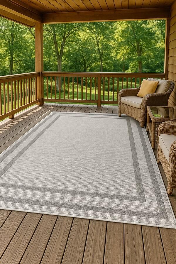 Moonay Home Moonay Belano Buiten Vloerkleed 200x290 cm Creme Grijs – Waterbestendig Tuinkleed – Weerbestendig Buitenkleed – UV-bestendig – Balkonkleed – Terras Tapijt – 7mm Laagpolig – Onderhoudsvriendelijk