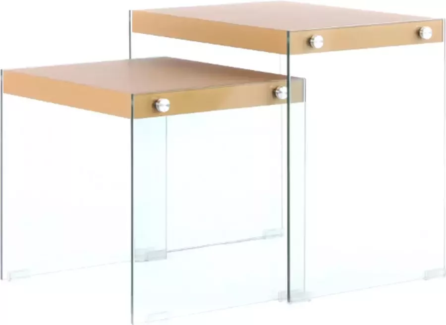 Mooyak Bijzettafel Gehard Glas MDF Goud 2 stuks