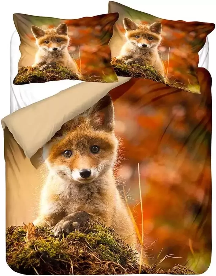 Morbuy-Shop Fox Print Dekbedovertrek Set voor Single Double Super King Size Bed Morbuy 3D Gedrukt Microfiber Beddengoed Sets Dekbedovertrek met Kussenslopen en Dekbedovertrek (Herfst Fox Single-135x200cm)