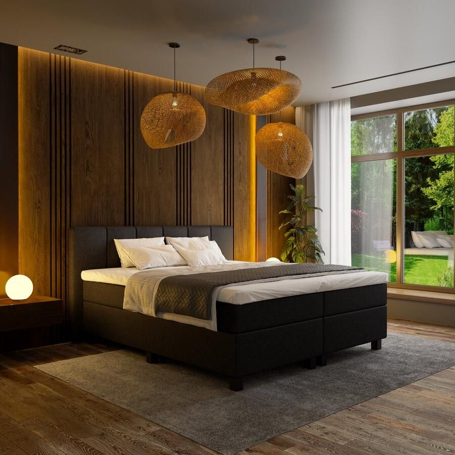 Mörgenn Boxspring Madrid Pocketvering Zwart 90x200 cm Inclusief Dekbed en Kussens