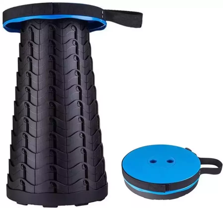 Opvouwbare kruk – Outdoor Kruk Inklapbare Kruk Kunstof kruk Camping Kruk Draagbare kruk – Verstelbaar Telescoop kruk Picknickstoel Zomer Festival Stoel- Voetensteun Tot 45cm Blauw