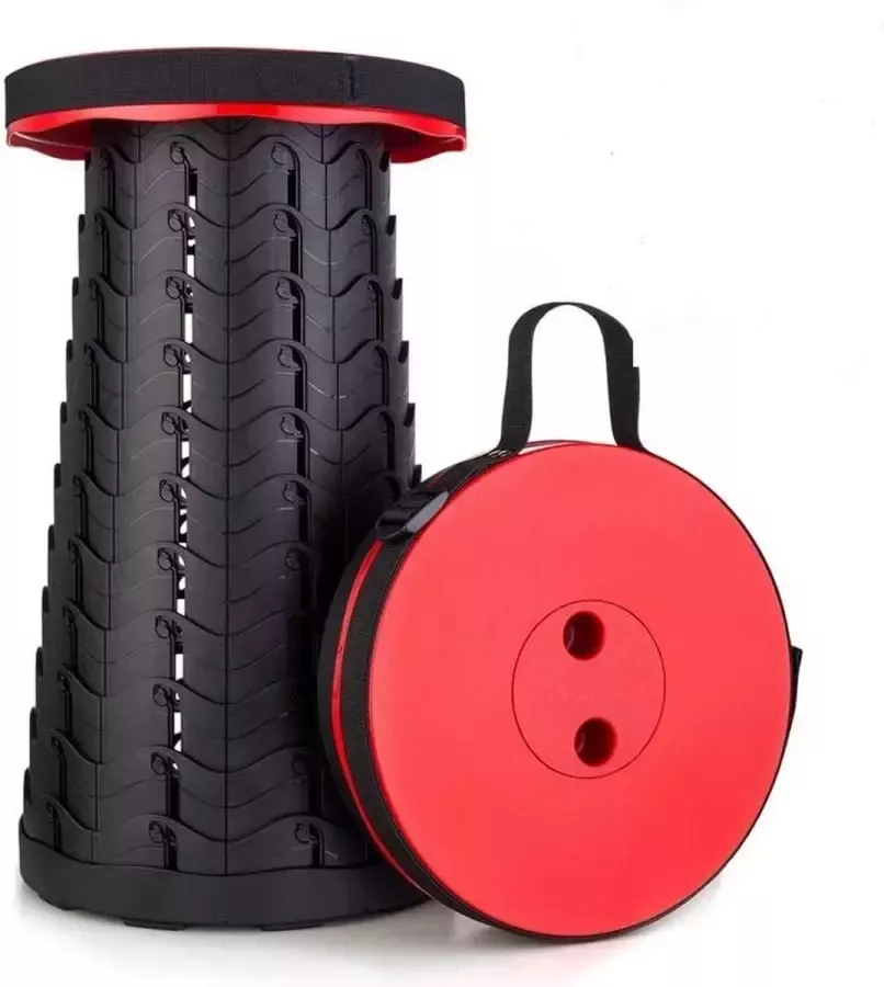 Opvouwbare kruk – Outdoor Kruk Inklapbare Kruk Kunstof kruk Camping Kruk Draagbare kruk – Verstelbaar Telescoop kruk Picknickstoel Zomer Festival Stoel- Voetensteun Tot 45cm Rood