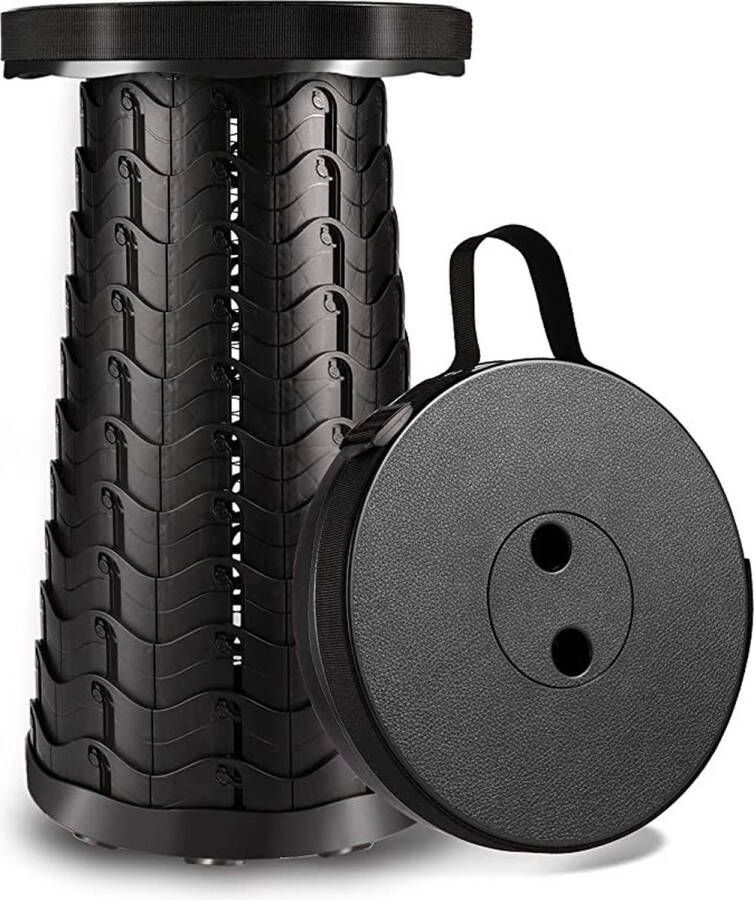 Opvouwbare kruk – Outdoor Kruk Inklapbare Kruk Kunstof kruk Camping Kruk Draagbare kruk – Verstelbaar Telescoop kruk Picknickstoel Zomer Festival Stoel- Voetensteun Tot 45cm Zwart