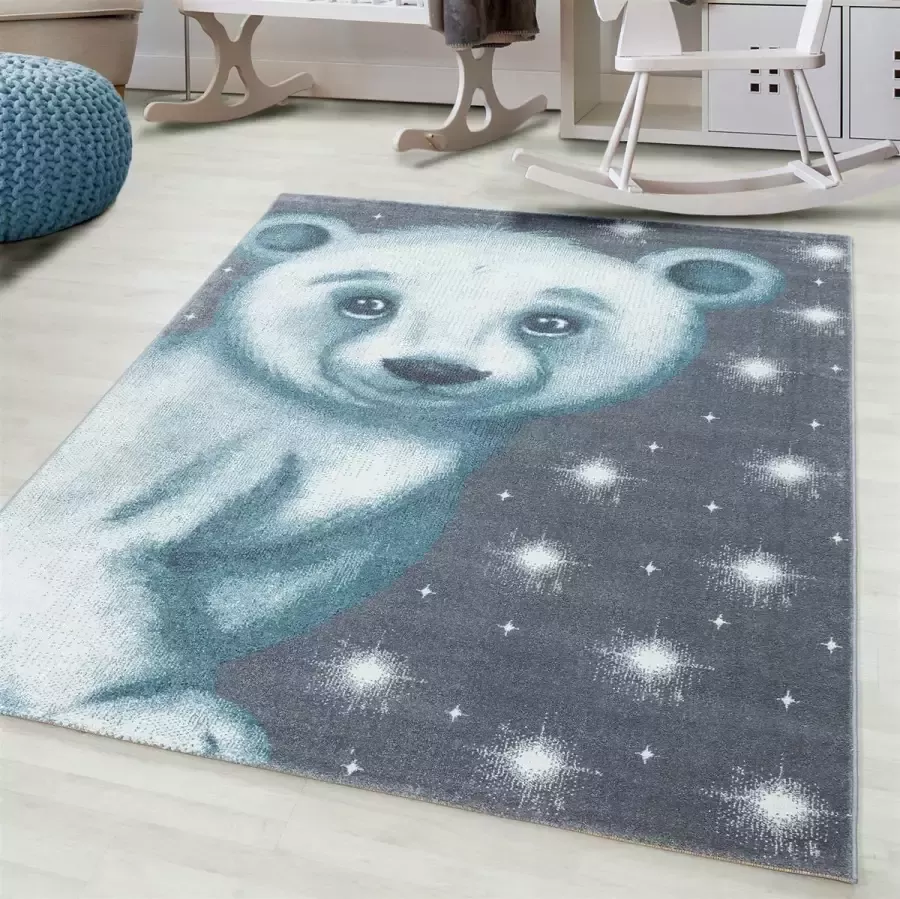 Morhane Bambi Ijsbeer kinderkamer vloerkleed laagpolig rechthoek 160x230cm blauw