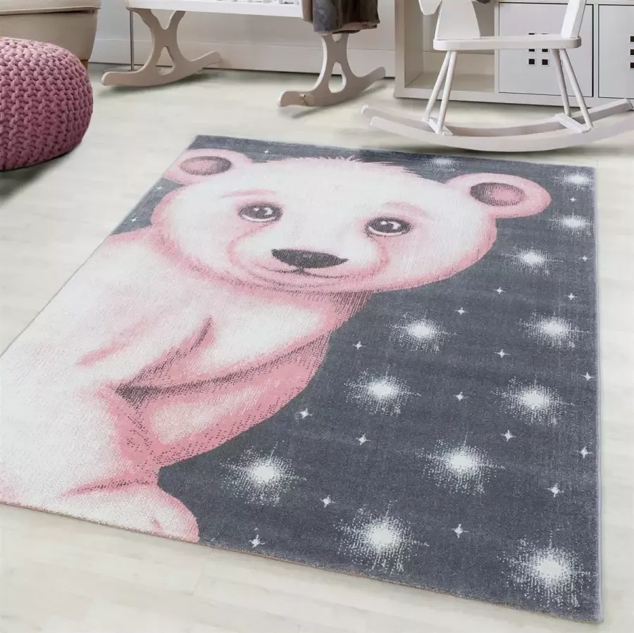 Morhane Bambi Ijsbeer kinderkamer vloerkleed laagpolig rechthoek 160x230cm roze