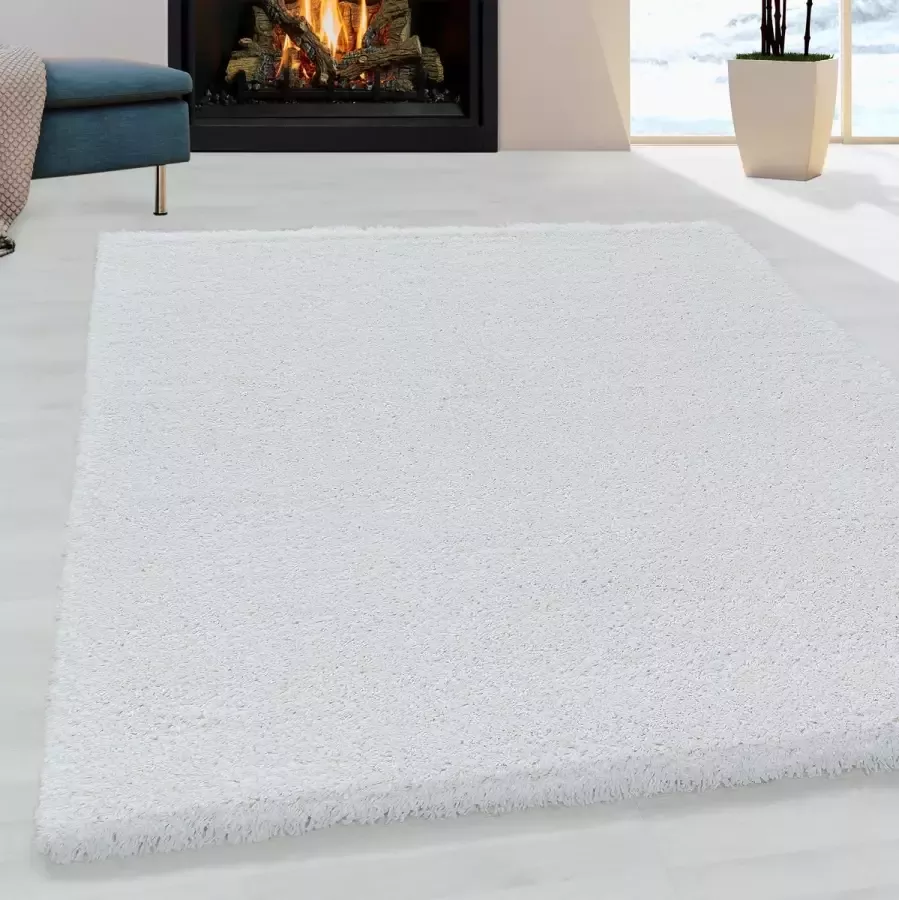 Morhane Fluffy Shaggy vloerkleed hoogpolig rechthoek 160x230cm wit
