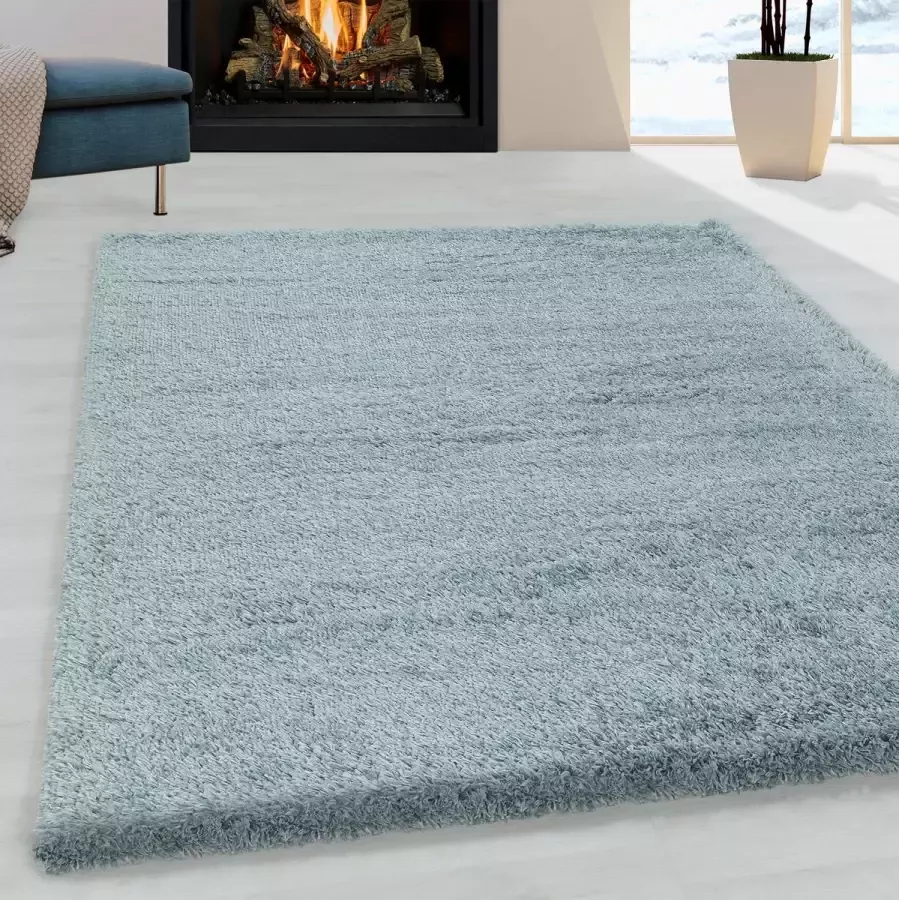 Morhane Fluffy Shaggy vloerkleed hoogpolig rechthoek 80x150cm blauw