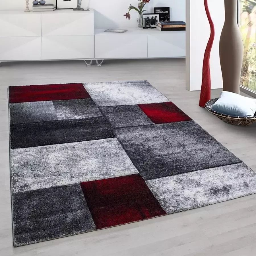 Morhane Hawaii Tetris vloerkleed laagpolig rechthoek 160x230cm rood