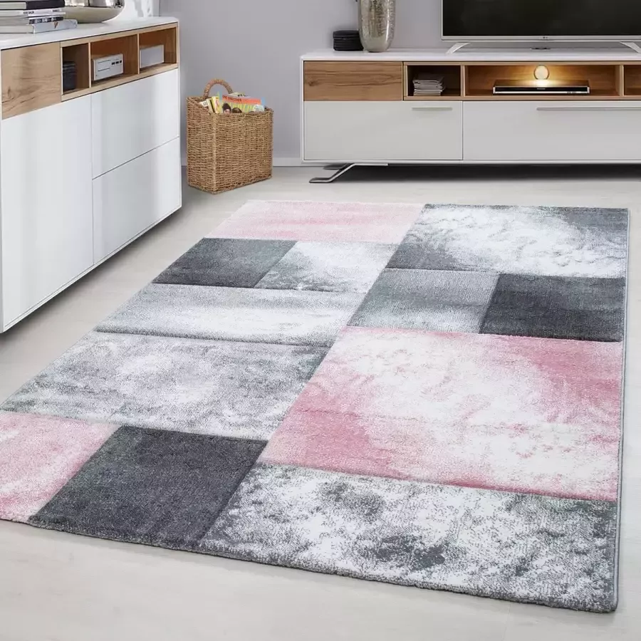 Morhane Hawaii Tetris vloerkleed laagpolig rechthoek 200x290cm roze