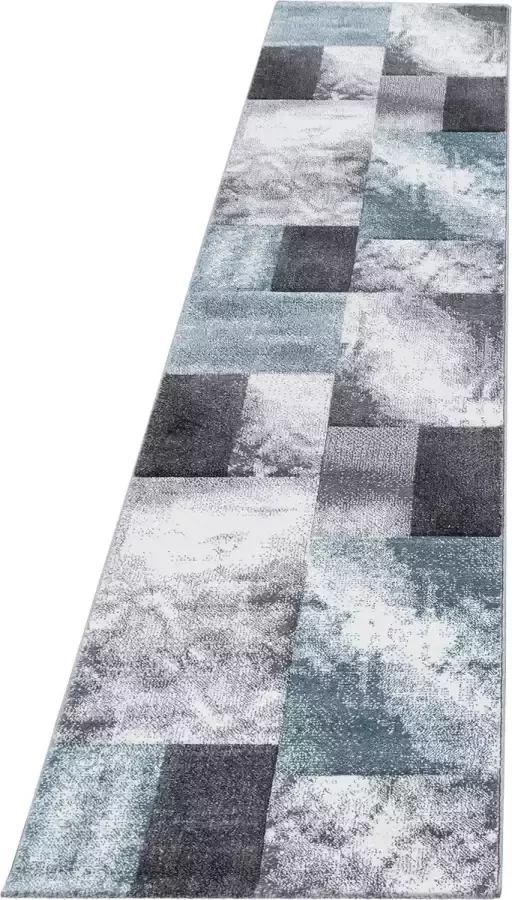 Morhane Hawaii Tetris vloerkleed laagpolig loper 80x300cm blauw