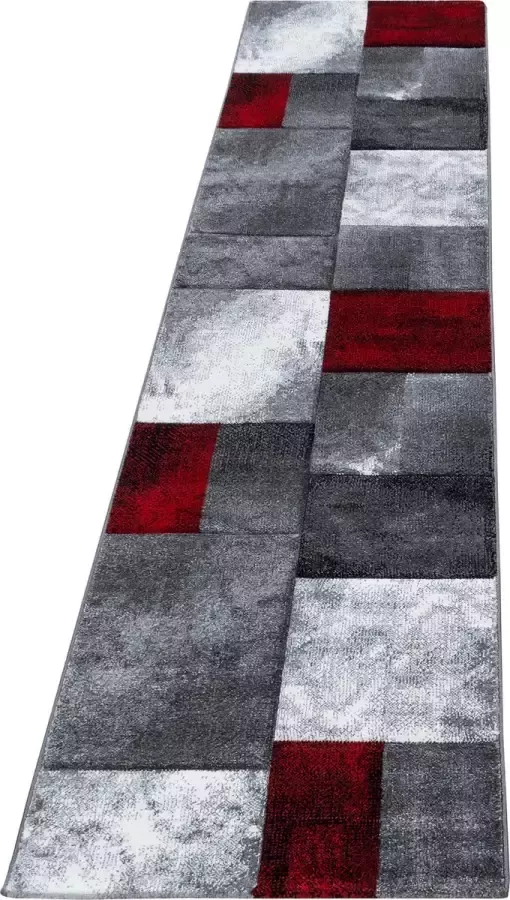 Morhane Hawaii Tetris vloerkleed laagpolig loper 80x300cm rood