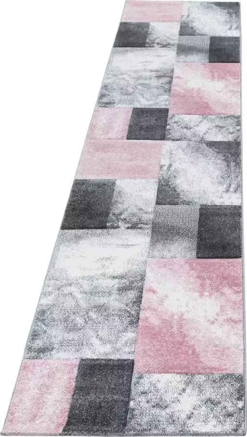 Morhane Hawaii Tetris vloerkleed laagpolig loper 80x300cm roze
