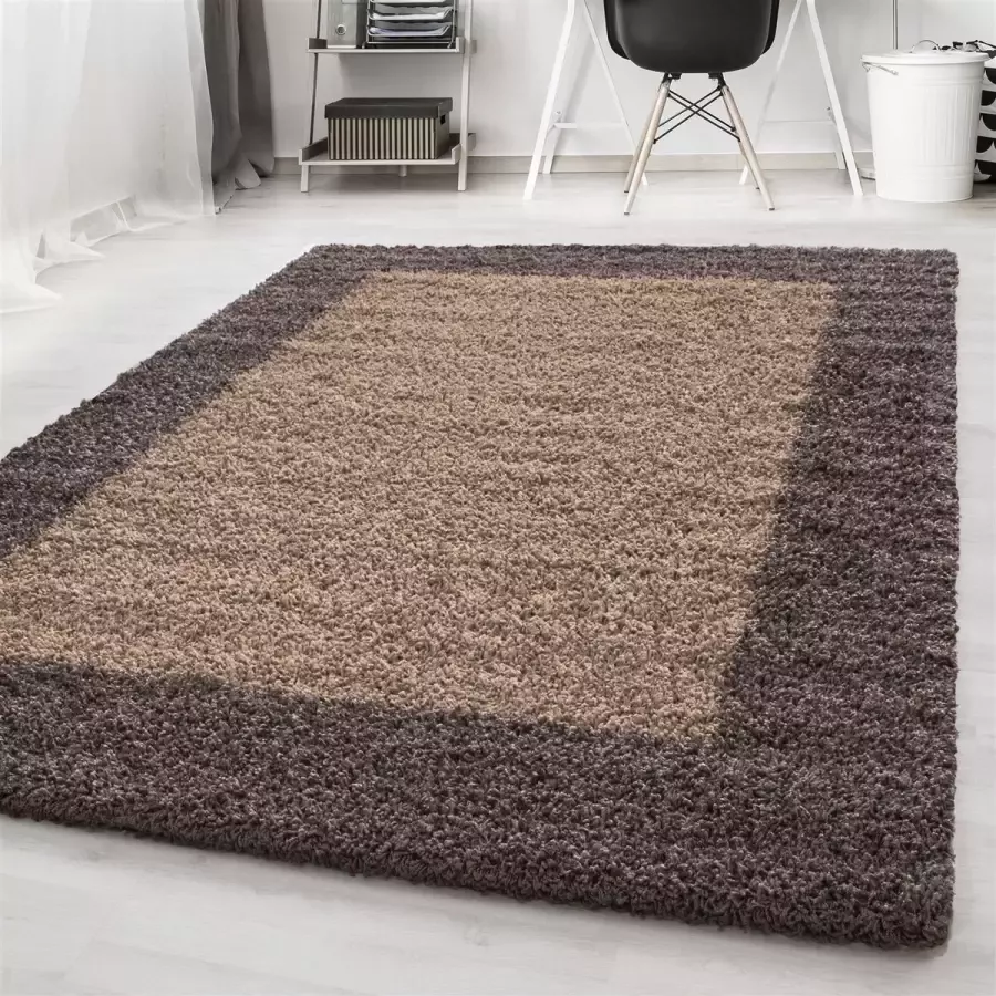 Morhane Life Shaggy Schaduw vloerkleed hoogpolig loper 100x200cm taupe
