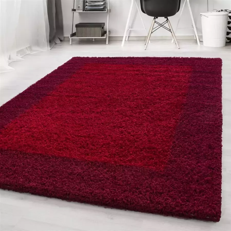 Morhane Life Shaggy Schaduw vloerkleed hoogpolig rechthoek 160x230cm rood