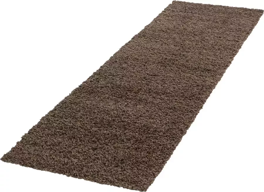 Morhane Life Shaggy vloerkleed hoogpolig loper 80x250cm bruin