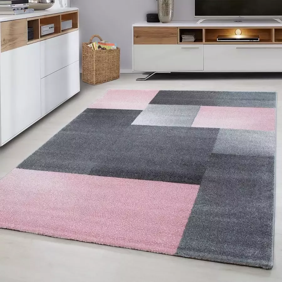 Morhane Lucca Blok vloerkleed laagpolig rechthoek 120x170cm roze
