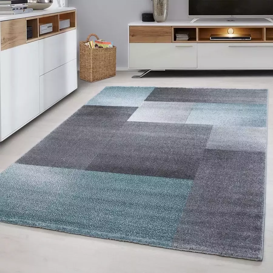 Morhane Lucca Blok vloerkleed laagpolig rechthoek 200x290cm blauw