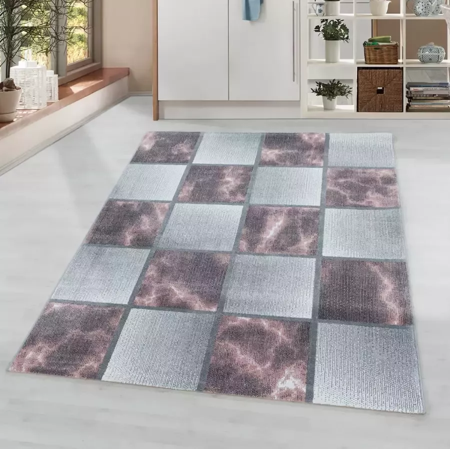 Morhane Ottawa Blok vloerkleed laagpolig rechthoek 120x170cm roos