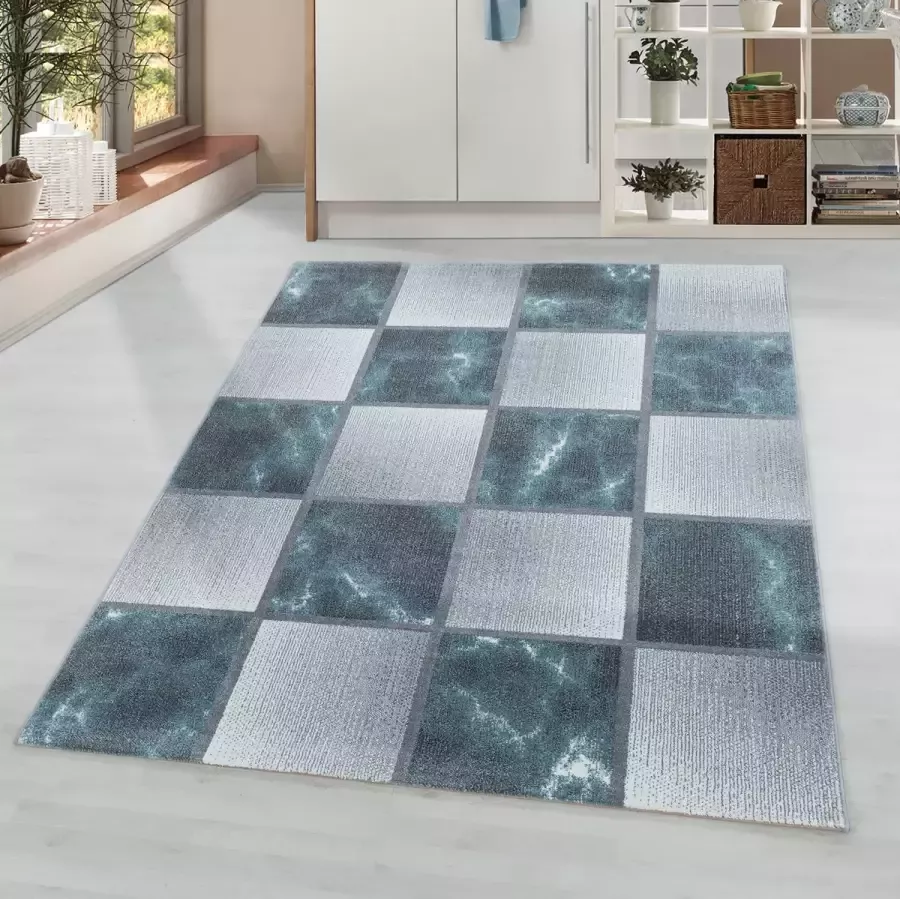 Morhane Ottawa Blok vloerkleed laagpolig rechthoek 240x340cm blauw