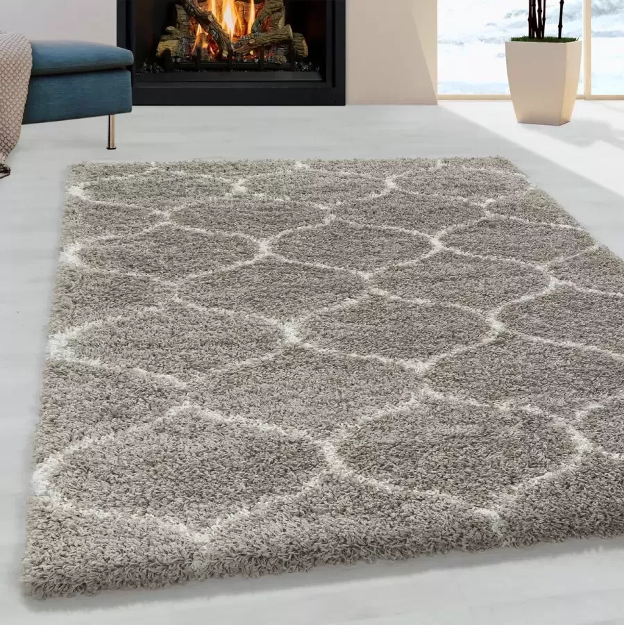 Morhane Salsa Shaggy vloerkleed hoogpolig rechthoek 200x290cm beige