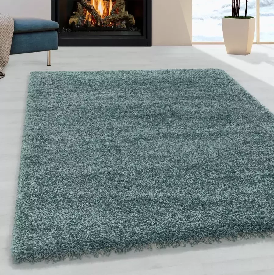 Morhane Sydney Shaggy vloerkleed hoogpolig loper 100x200cm aqua blauw