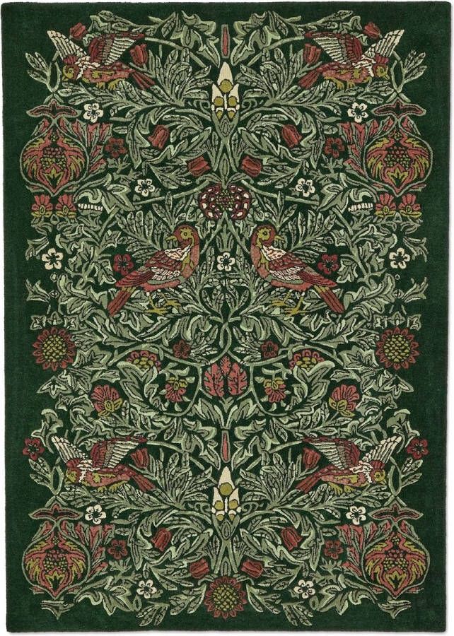 Morris & Co Bird Tump Green 128307 Vloerkleed 200 x 280 cm Green Rectangular Wool Dining room Living room Floral Eclectic Modern