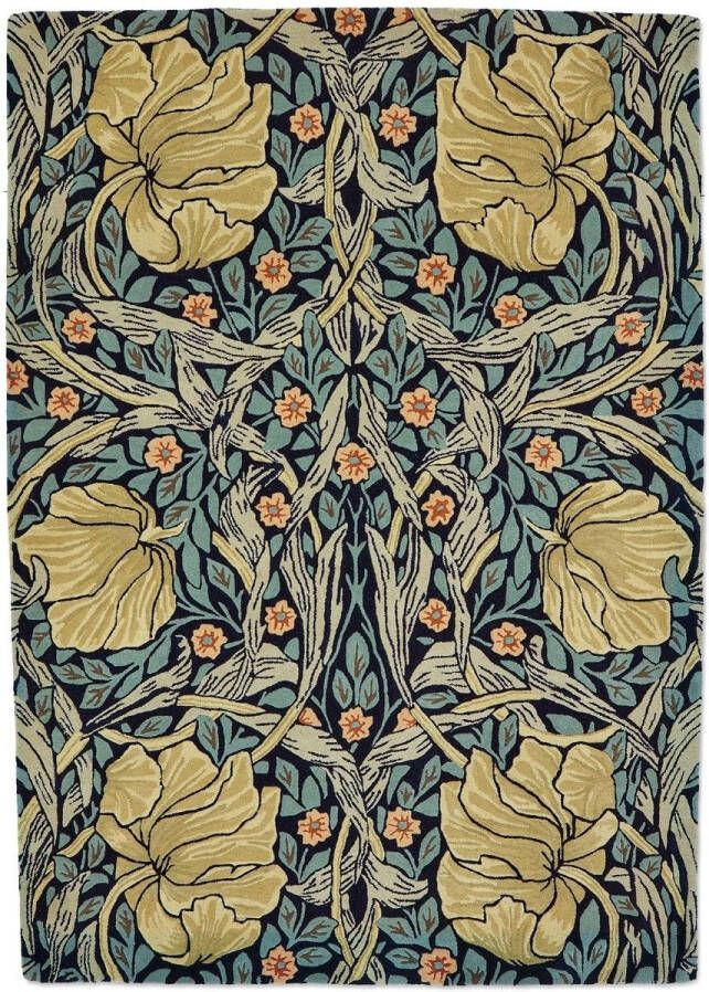 Morris & Co Pimpernel Indigo 28818 Vloerkleed 140 x 200 cm Blue Rectangular Wool Dining room Living room Floral Eclectic Modern
