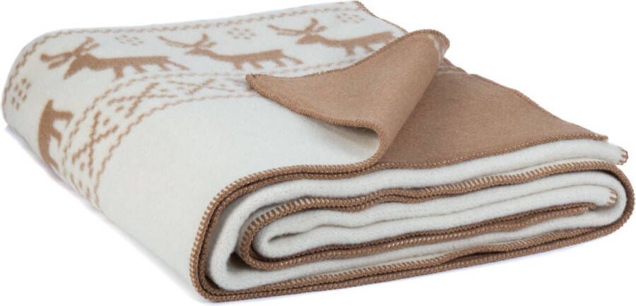 Most Merino wollen bed deken Rendier wit-beige 2 persoons