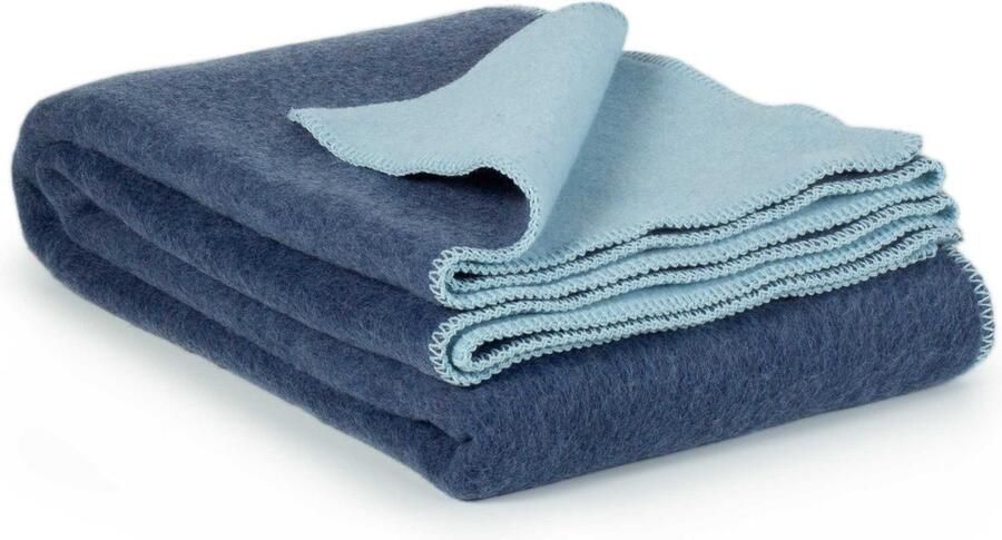 Most Atlantic 1-persoons omkeerbare bed deken Merino wol 140 x 200 cm 2 tinten blauw