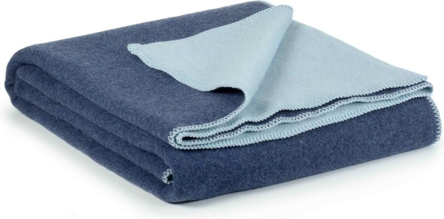 Most Atlantic 2-persoons omkeerbare bed deken Merino wol 200 x 220 cm 2 tinten blauw