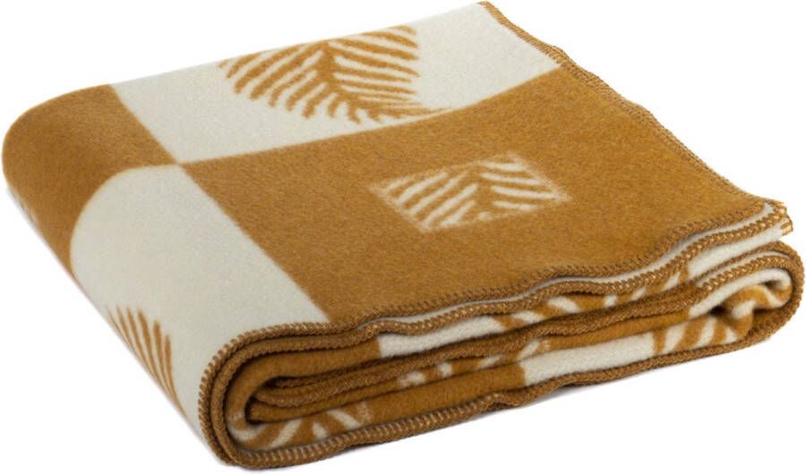 Most Wollen jacquard bed deken Blad oker-wit 1 persoons