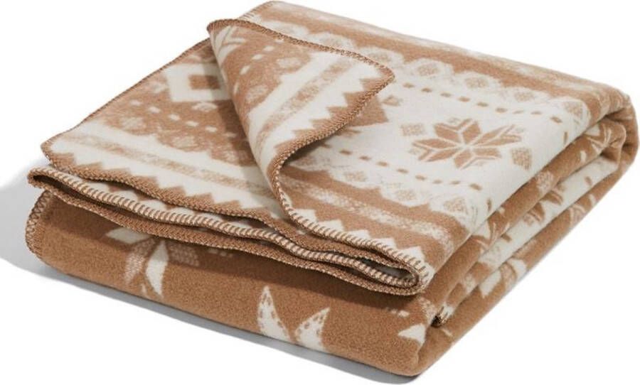 Most Wollen jacquard bed deken Nordic Merino wol 200 x 220 cm beige-wit