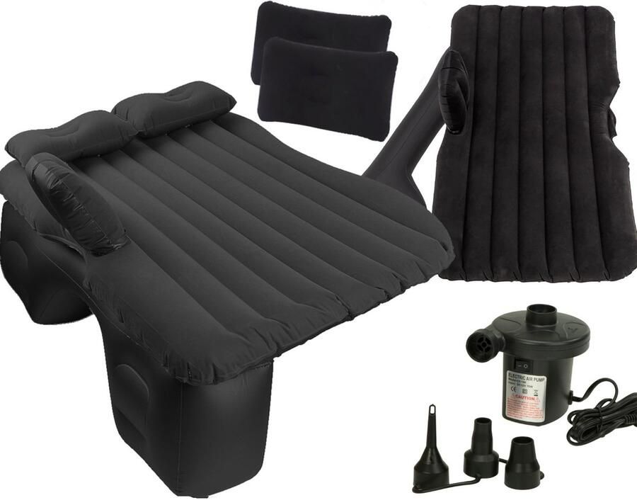 MOZY Auto Luchtbed met Elektrische Pomp Inclusief Kussens tot 300 kg met Draagtas Zwart 130 x 80 cm met Reparatiesetje Draagbaar Luchtmatras Auto Bed Achterbank Opblaasbaar Matras voor Auto