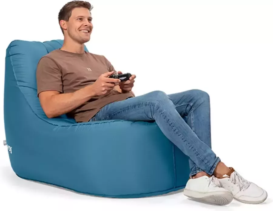 Mr. E-zy Chair Patrol Blue Zelf opblaasbaar Zitzak Inclusief krachtige Powerbank & Draagzak