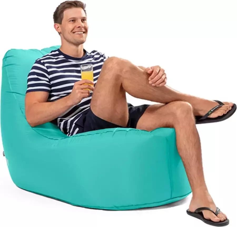 Mr. E-zy Chair Sea Green Zelf opblaasbaar Zitzak Inclusief krachtige Powerbank & Draagzak